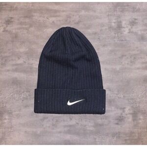 Y2K 2000s Nike Stroked Swoosh Navy Black Beanie